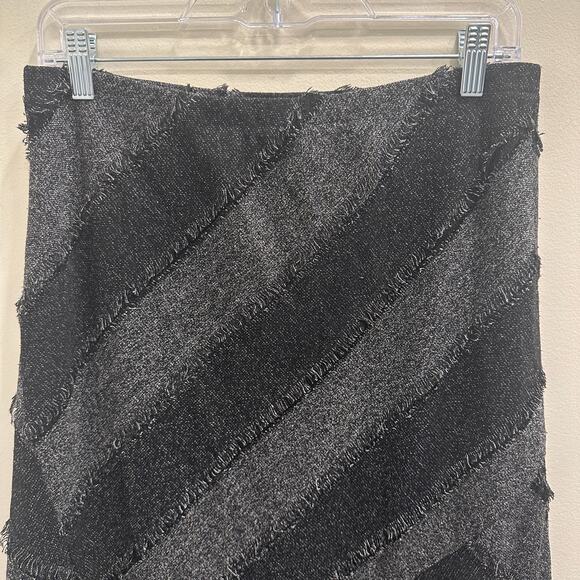 INSIGHT Vintage 1990s Gray Black Diagonal Patchwork Fringe Midi Skirt Fairy Boho - Picture 6 of 9